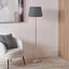 Auden Silver Metal Stick Floor Lamp Base with Adelaide 35cm Steel Grey Tapered Cotton Mix Lampshade