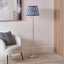Auden Silver Metal Stick Floor Lamp Base with Kamilah 35cm Blue Chevron Patterned Mushroom Pleat Tapered Lamp Shade