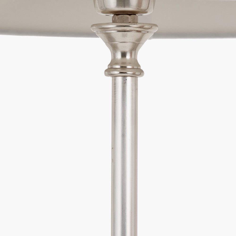 Auden Silver Metal Stick Floor Lamp Base with Tabitha 40cm Cream Jute Scalloped Edge Tapered Lamp Shade with Contrast Binding