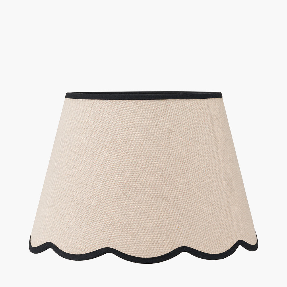 Auden Silver Metal Stick Floor Lamp Base with Tabitha 40cm Cream Jute Scalloped Edge Tapered Lamp Shade with Contrast Binding