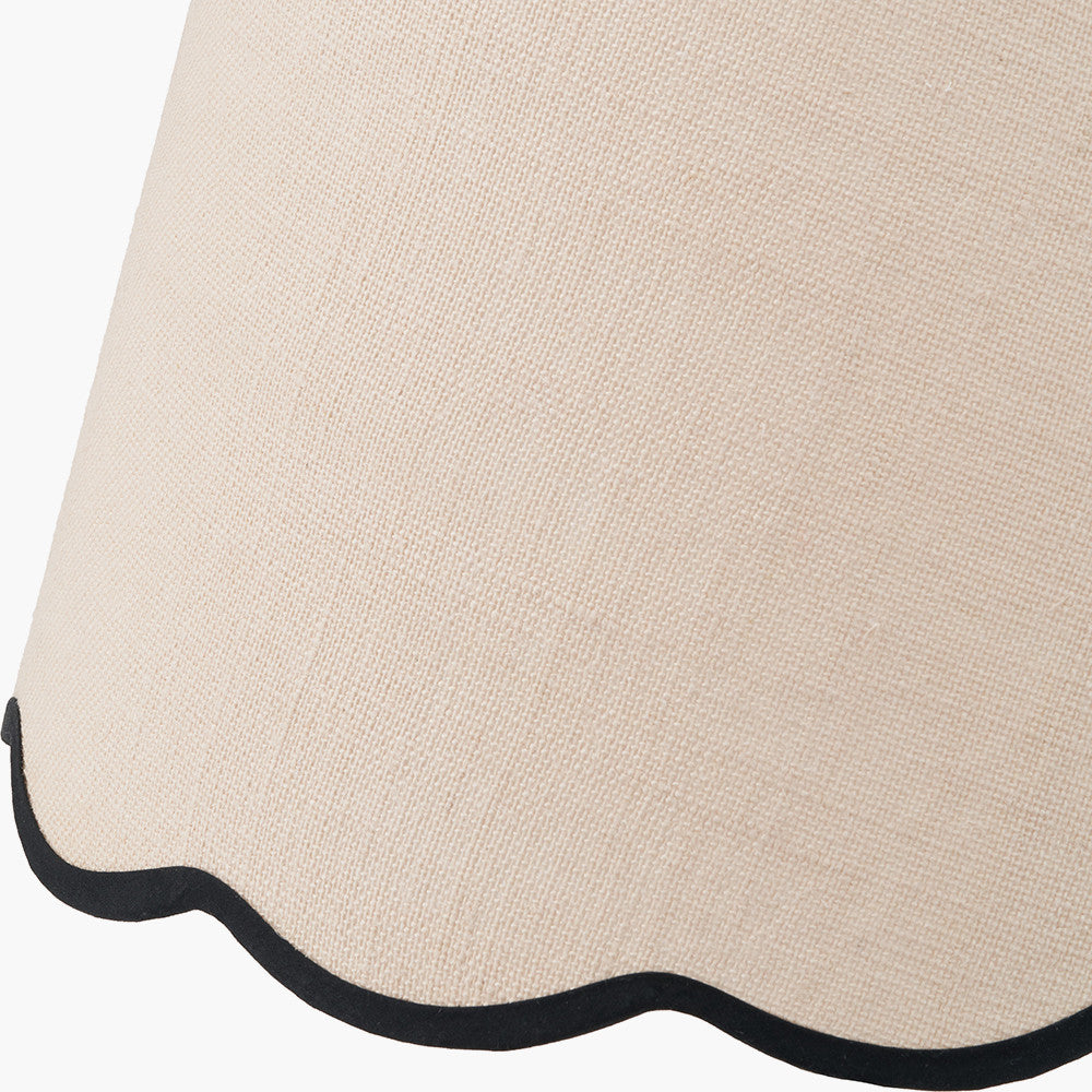 Auden Silver Metal Stick Floor Lamp Base with Tabitha 40cm Cream Jute Scalloped Edge Tapered Lamp Shade with Contrast Binding