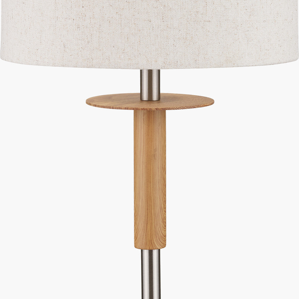 Bonham Natural Wood Veneer and Silver Metal Floor Lamp