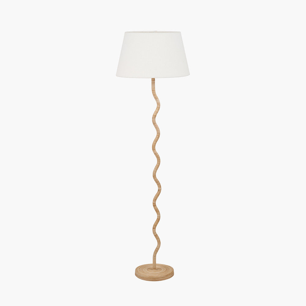 Palau Rattan Wave Floor Lamp Base with Winston 45cm White Handloom Tapered Lampshade