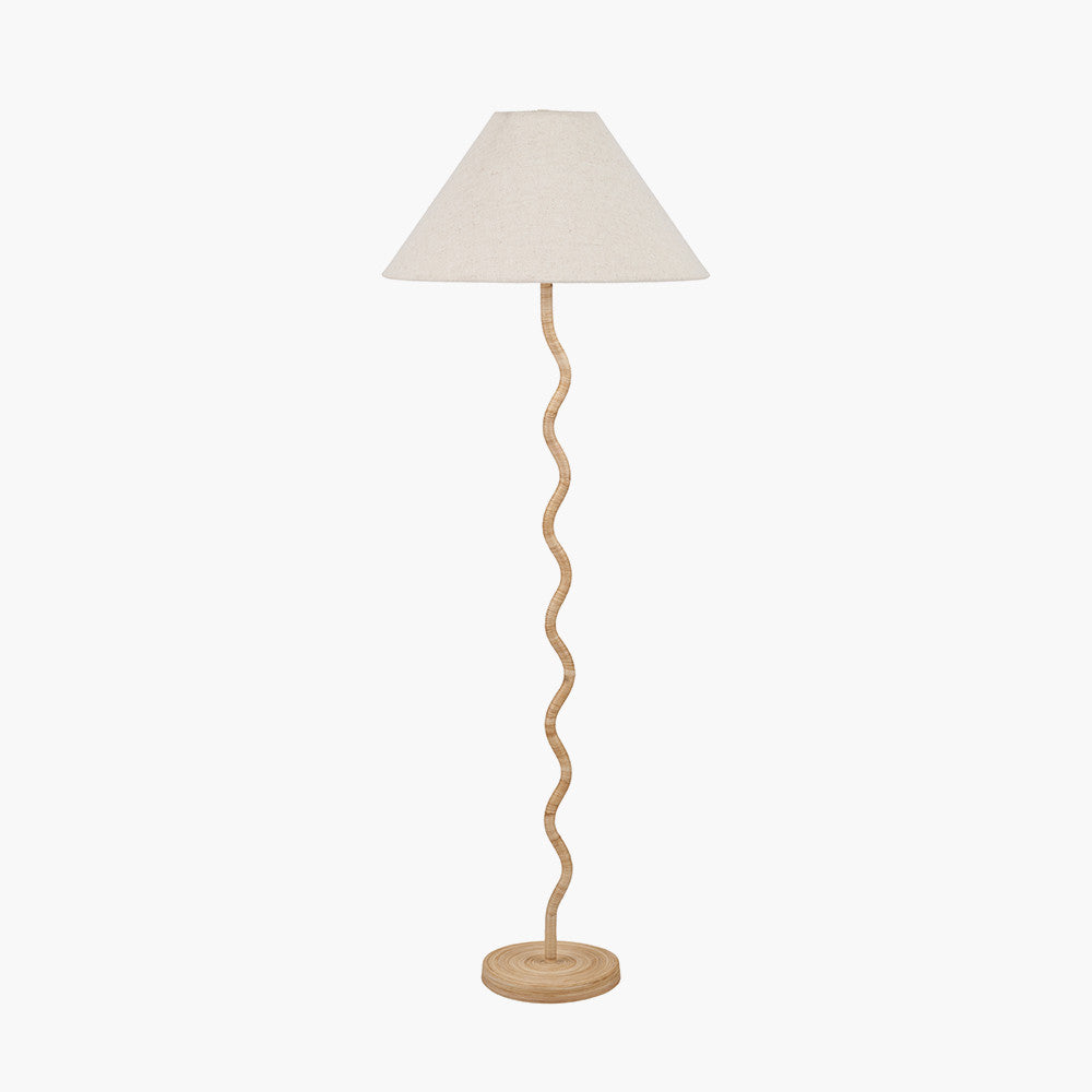 Palau Rattan Wave Floor Lamp Base with Harley 50cm Slubby Hopsack Empire Lampshade