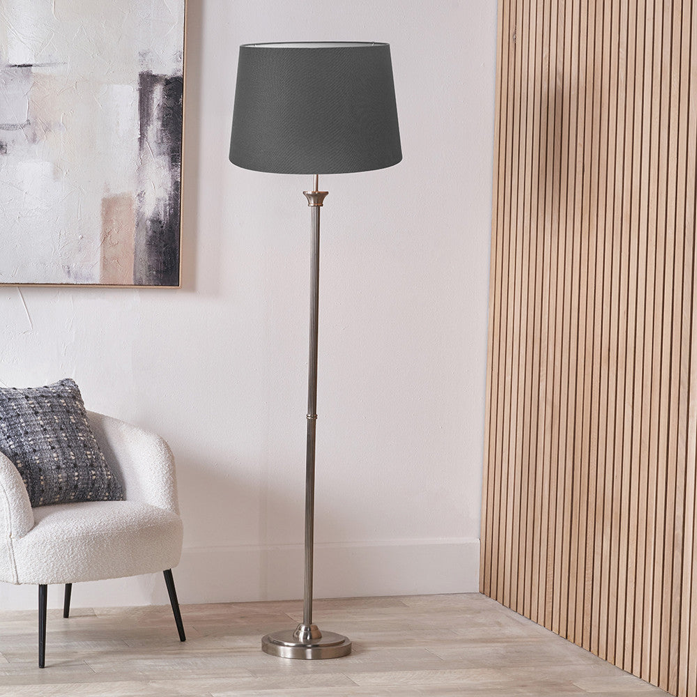 Salvatore Antique Silver Metal Floor Lamp Base with Winston 45cm Grey Handloom Tapered Lampshade