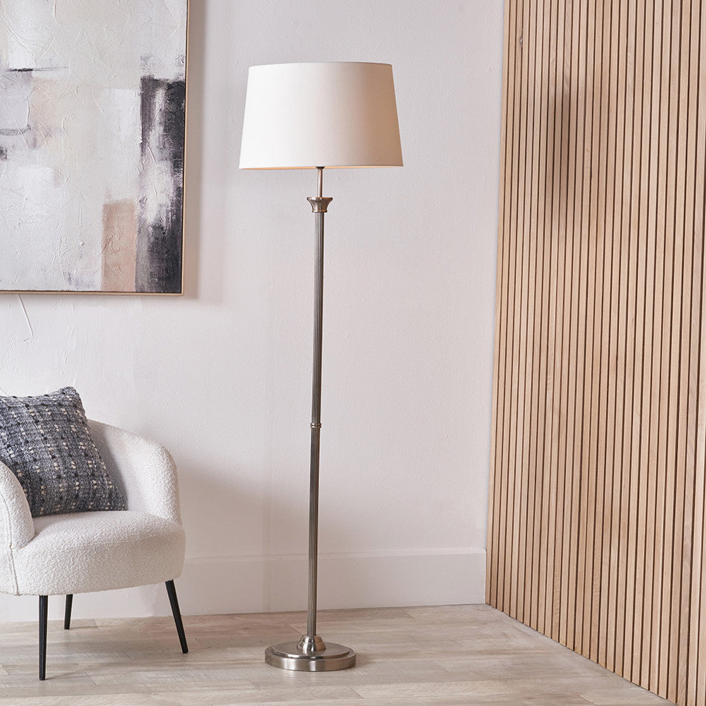 Salvatore Antique Silver Metal Floor Lamp Base with Winston 45cm White Handloom Tapered Lampshade