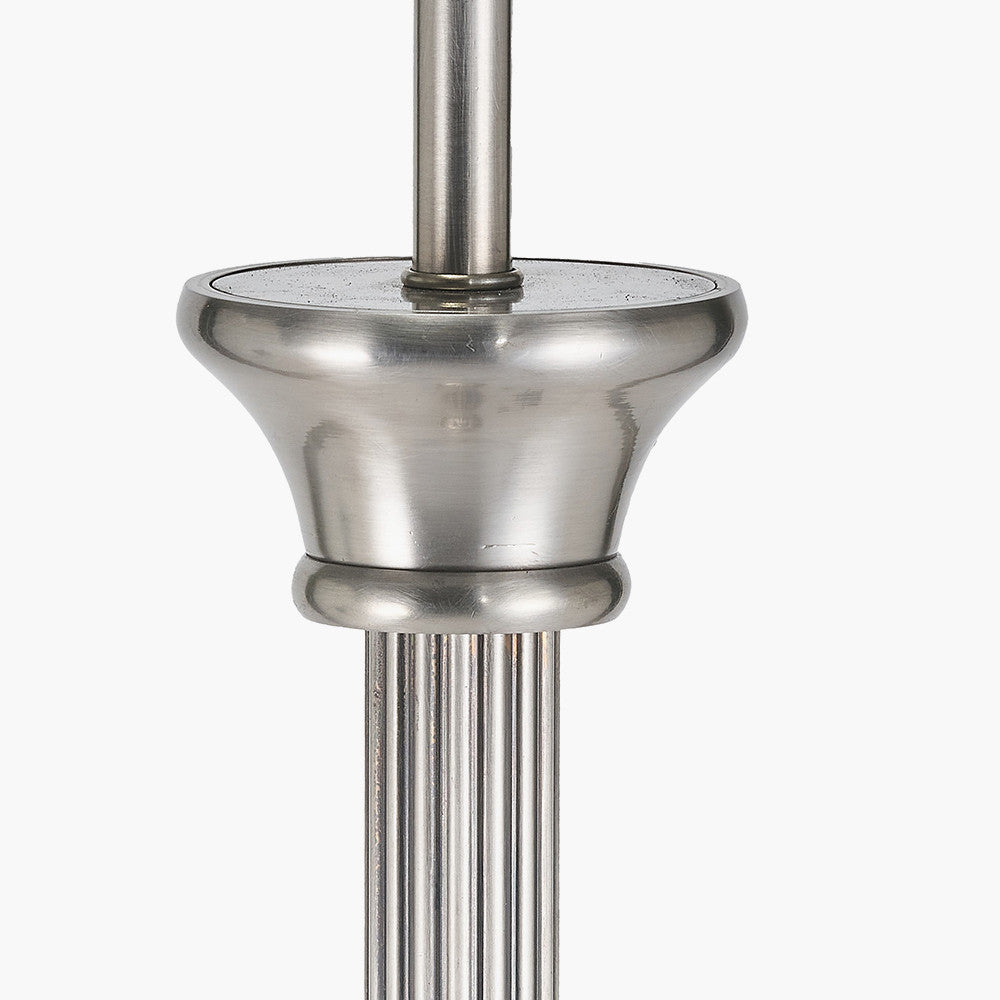 Salvatore Antique Silver Metal Floor Lamp Base with Izara 45cm Lilac Ikat Patterned Mushroom Pleat Tapered Lampshade