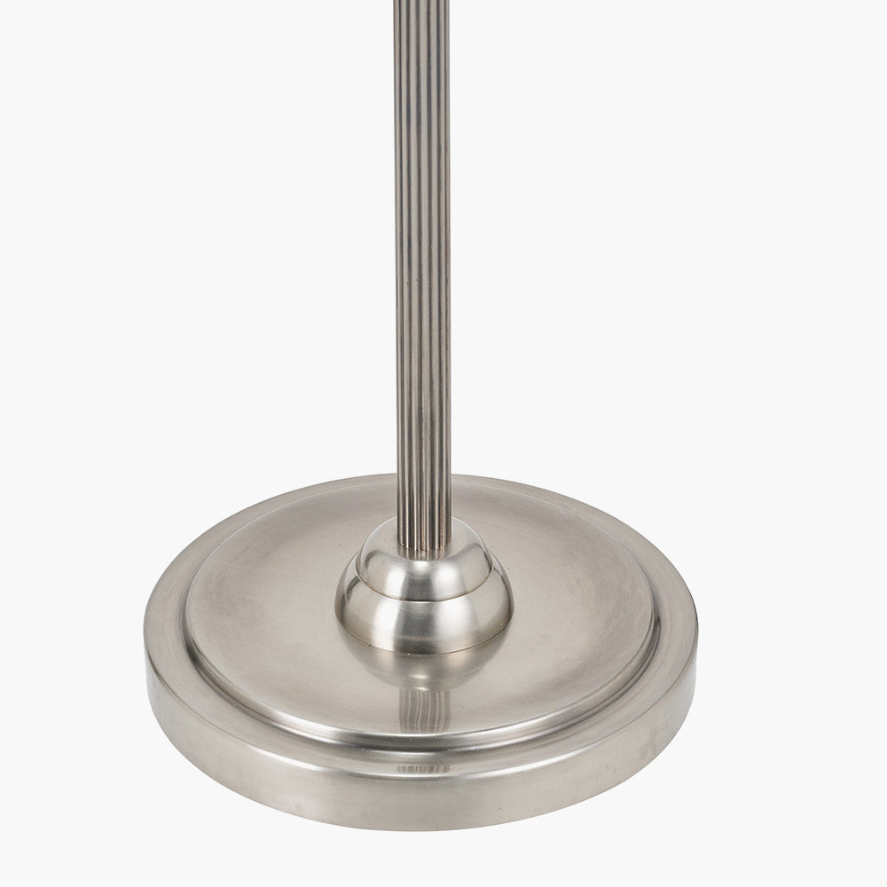 Salvatore Antique Silver Metal Floor Lamp Base with Izara 45cm Lilac Ikat Patterned Mushroom Pleat Tapered Lampshade
