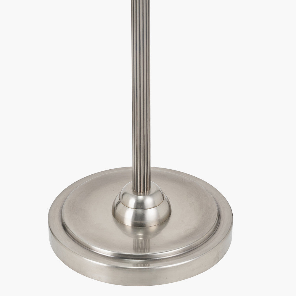 Salvatore Antique Silver Metal Floor Lamp Base with Izara 45cm Ocean Blue Ikat Patterned Mushroom Pleat Tapered Lampshade