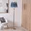 Salvatore Antique Silver Metal Floor Lamp Base with Izara 45cm Ocean Blue Ikat Patterned Mushroom Pleat Tapered Lampshade