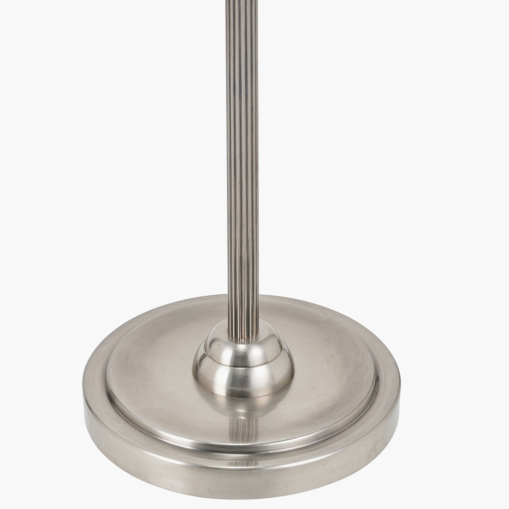 Salvatore Antique Silver Metal Floor Lamp Base with Izara 45cm Racing Green Ikat Patterned Mushroom Pleat Tapered Lampshade