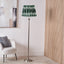 Salvatore Antique Silver Metal Floor Lamp Base with Izara 45cm Racing Green Ikat Patterned Mushroom Pleat Tapered Lampshade