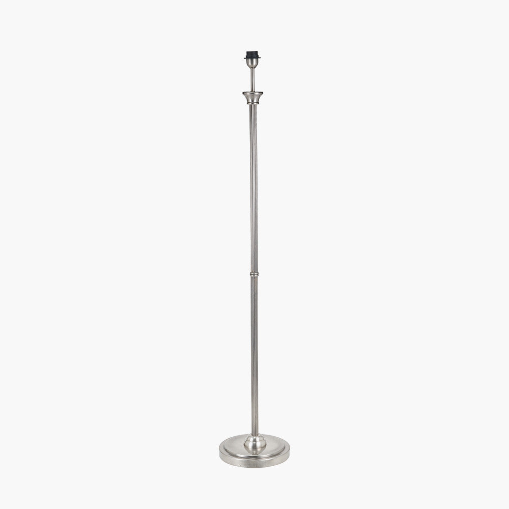 Salvatore Antique Silver Metal Floor Lamp Base with Amelia 45cm Natural Linen Hard Pleat Tapered Lampshade