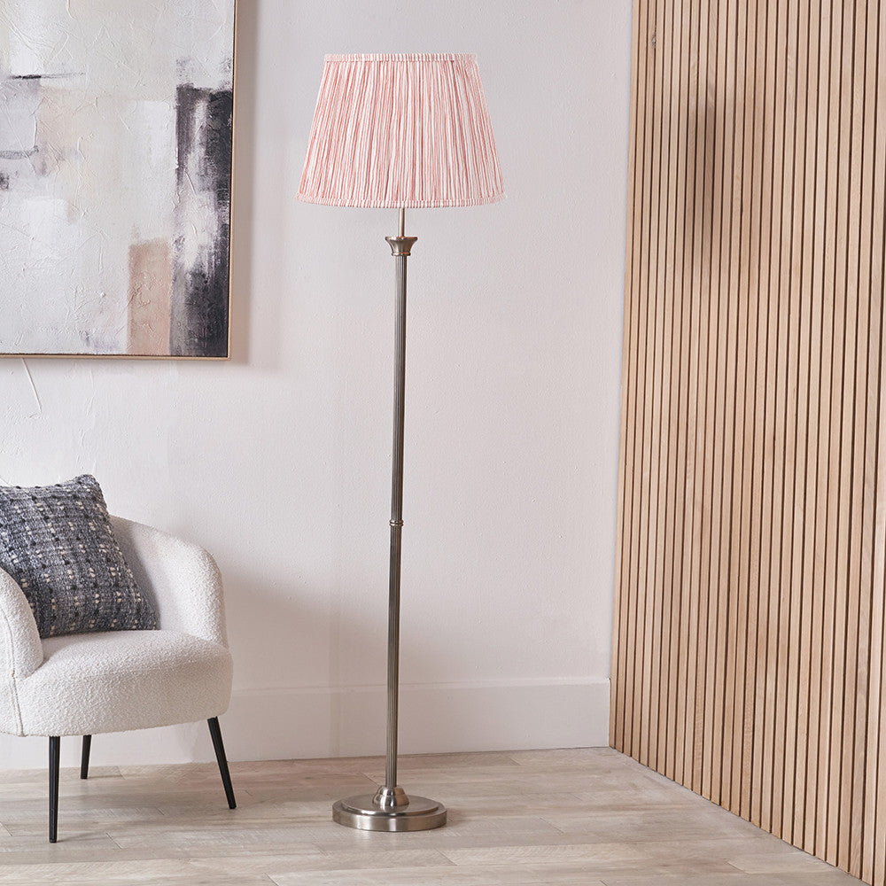 Salvatore Antique Silver Metal Floor Lamp Base with Thiago 45cm Cinnamon Stripe Mushroom Pleat Tapered Lampshade