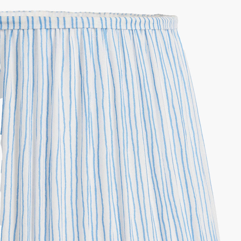 Salvatore Antique Silver Metal Floor Lamp Base with Thiago 45cm Ocean Blue Stripe Mushroom Pleat Tapered Lampshade