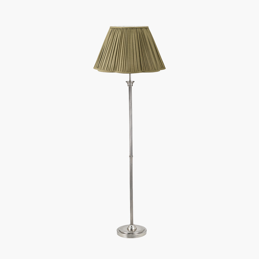 Salvatore Antique Silver Metal Floor Lamp Base with Malia 45cm Olive Green Mushroom Pleat Scalloped Tapered Lamp Shade