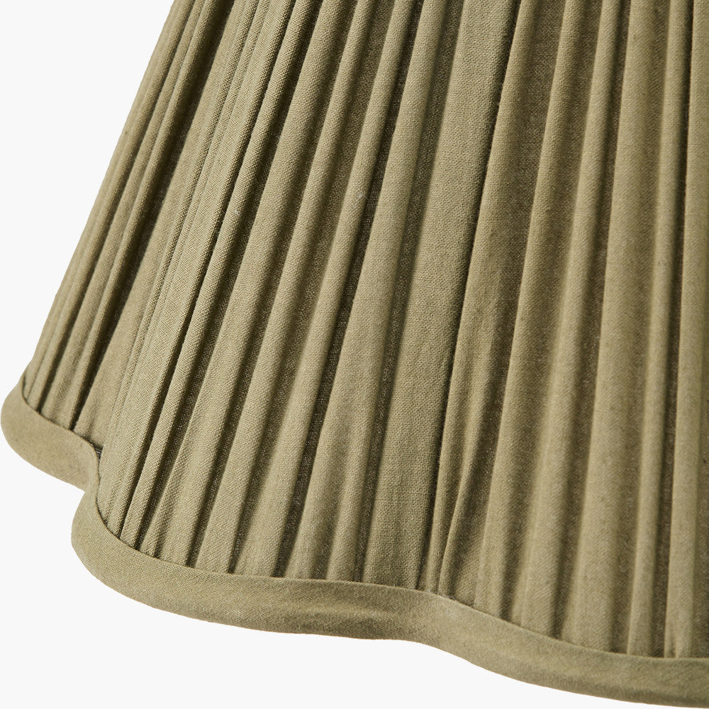 Salvatore Antique Silver Metal Floor Lamp Base with Malia 45cm Olive Green Mushroom Pleat Scalloped Tapered Lamp Shade