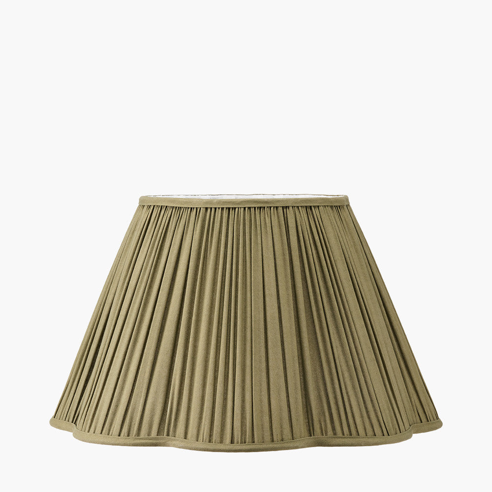 Salvatore Antique Silver Metal Floor Lamp Base with Malia 45cm Olive Green Mushroom Pleat Scalloped Tapered Lamp Shade