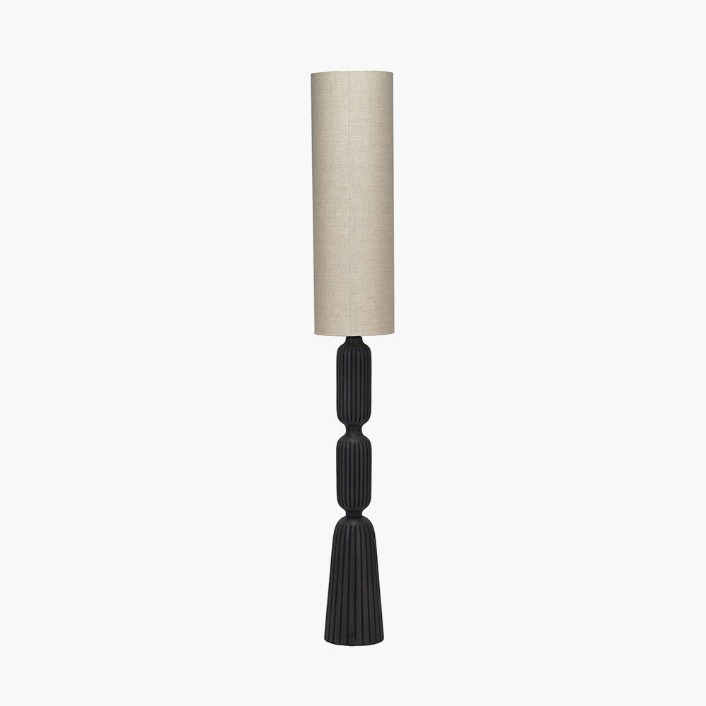 Sahana Black Ribbed Slim Wood Floor Lamp