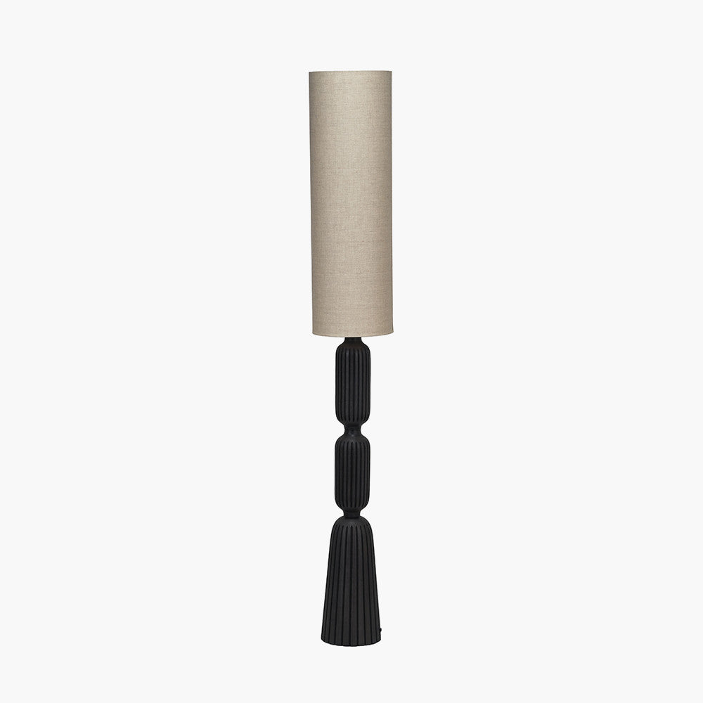 Sahana Black Ribbed Slim Wood Floor Lamp