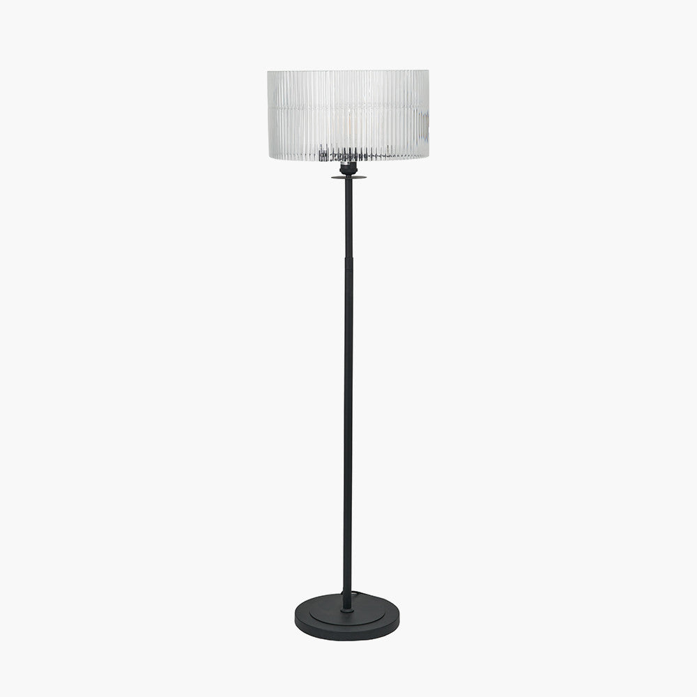 Clara Ribbed Glass Black Metal Round Floor Lamp