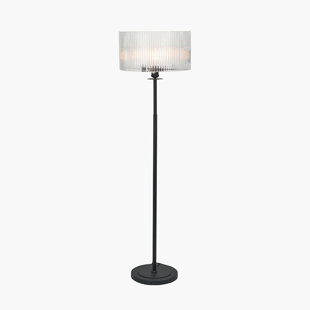 Clara Ribbed Glass Black Metal Round Floor Lamp
