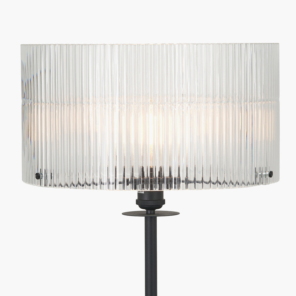 Clara Ribbed Glass Black Metal Round Floor Lamp