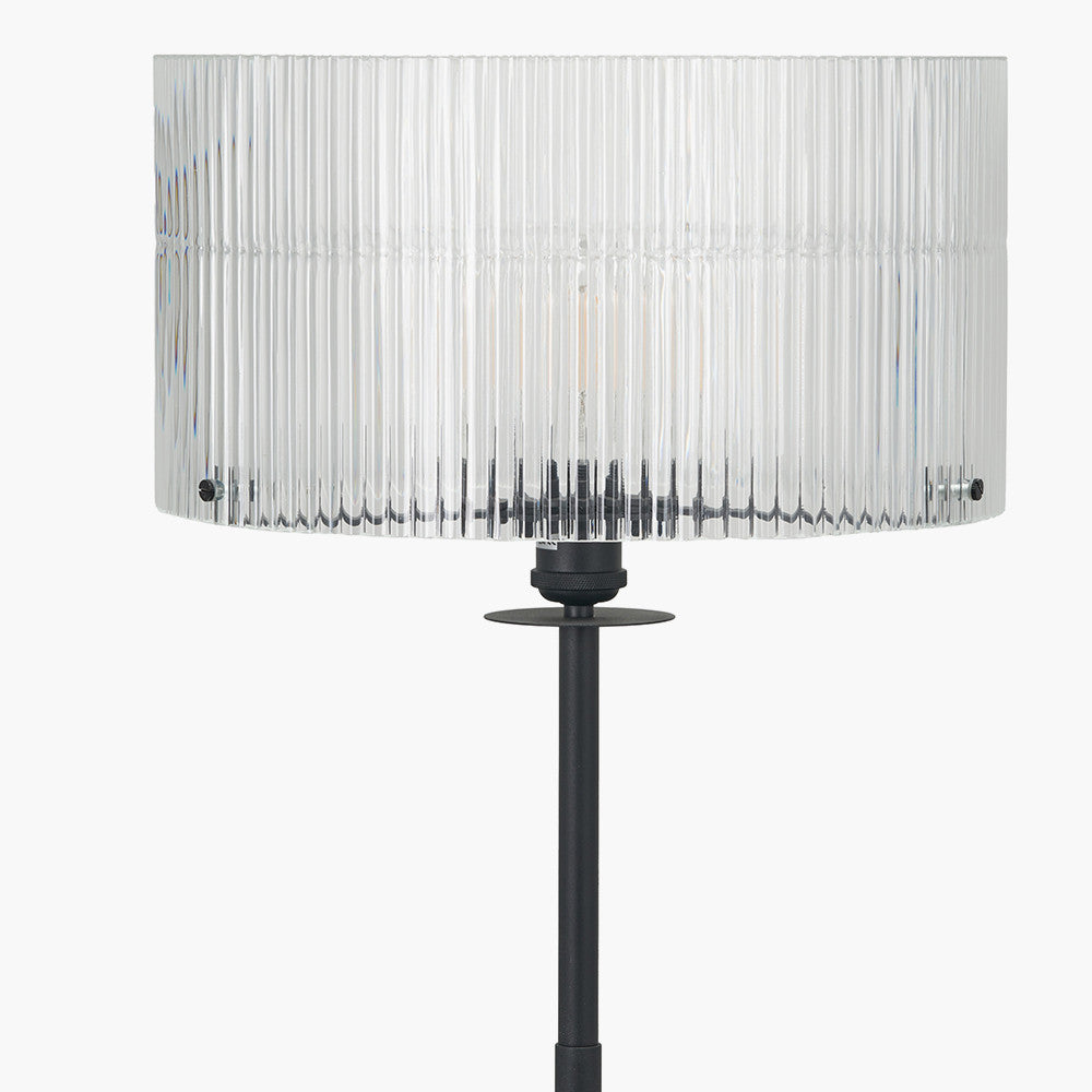 Clara Ribbed Glass Black Metal Round Floor Lamp