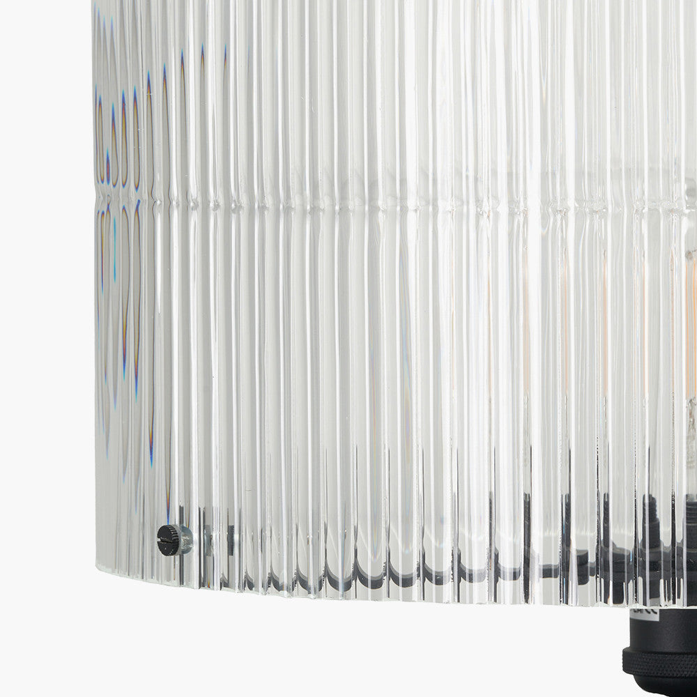 Clara Ribbed Glass Black Metal Round Floor Lamp