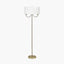 Seraphine Matt Antique Brass Metal and White Cotton Mix Scallop Shaded Floor Lamp
