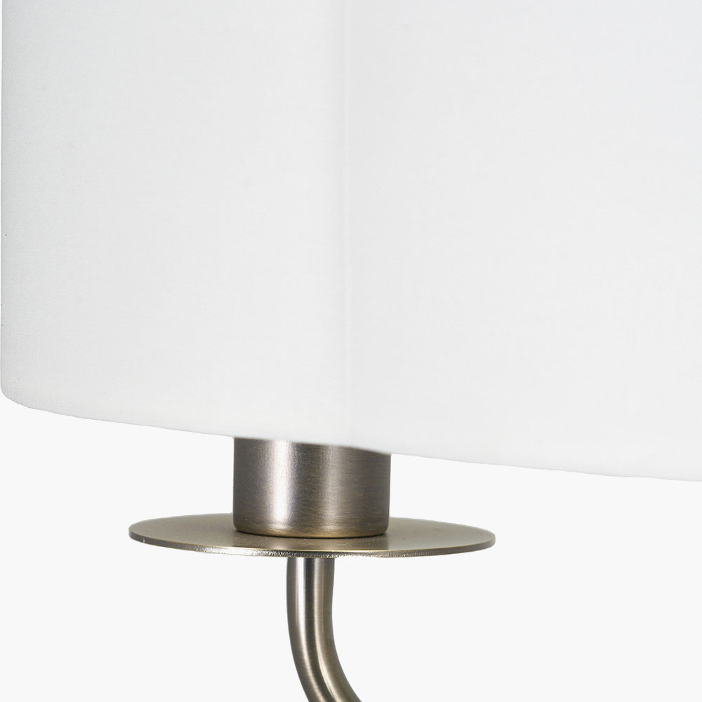Seraphine Matt Antique Brass Metal and White Cotton Mix Scallop Shaded Floor Lamp