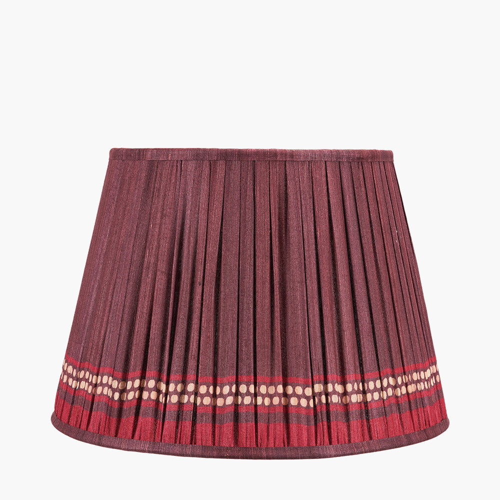 Everett Ribbed Metal Stick Floor Lamp Base with Samaira 45cm Red Silk Border Print Mushroom Pleat Tapered Lampshade