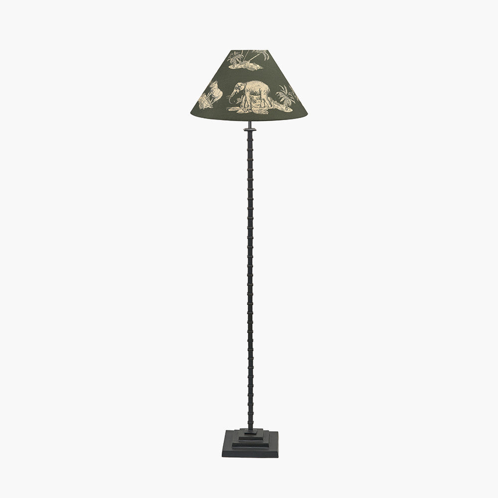 Everett Ribbed Metal Stick Floor Lamp Base with Nala 45cm Green Safari Printed Empire Lampshade