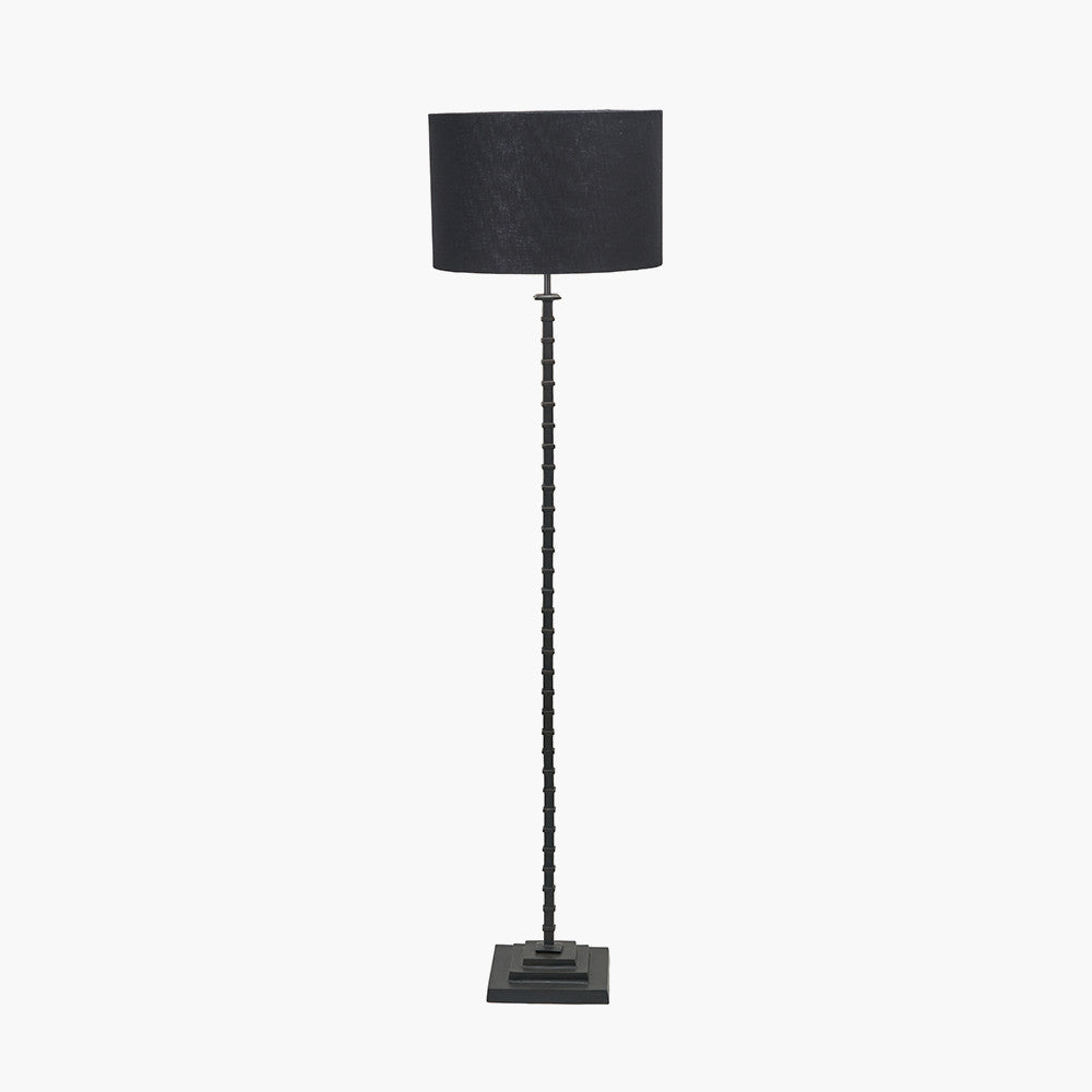 Everett Ribbed Metal Stick Floor Lamp Base with Lino 40cm Black Self Lined Linen Cylinder Lampshade