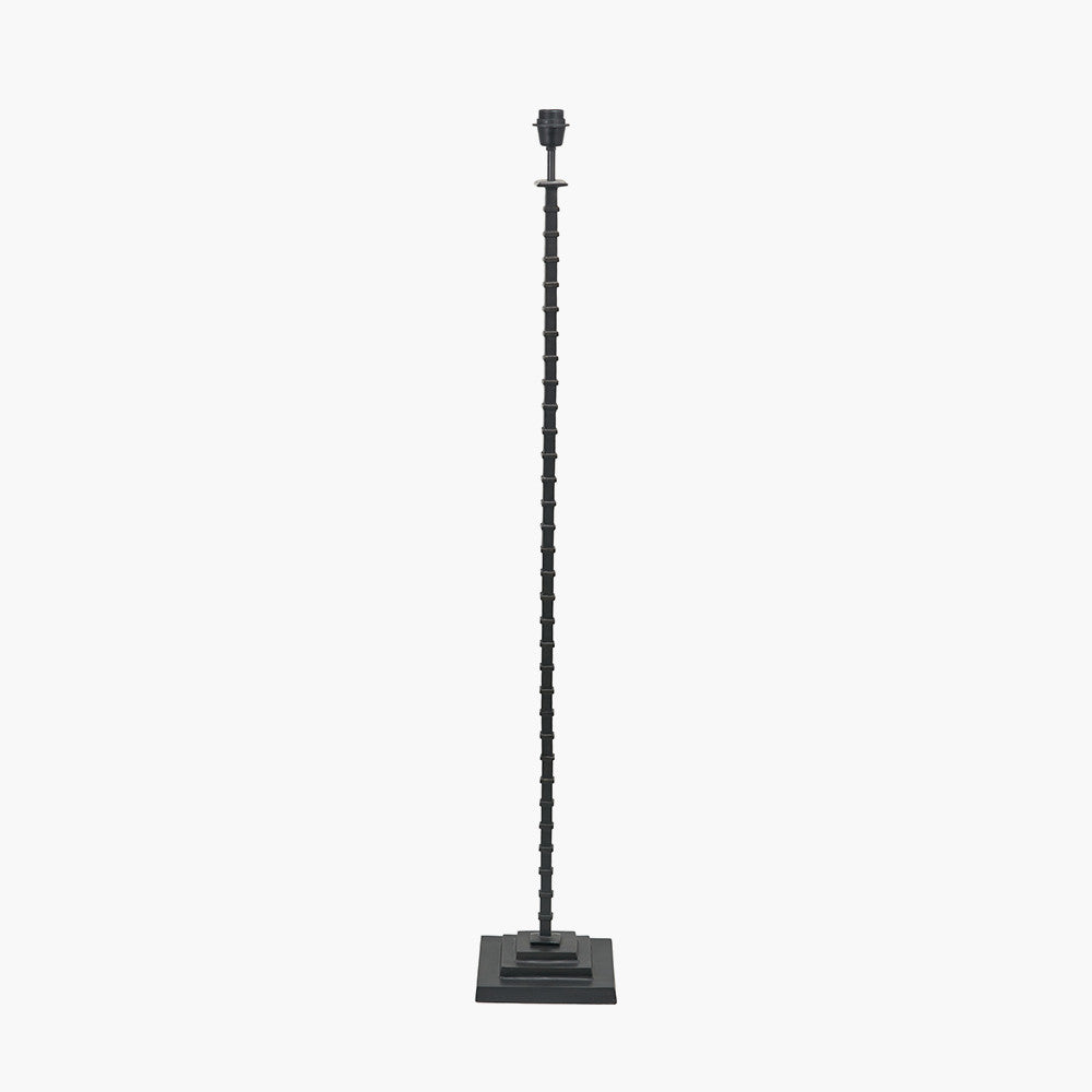 Everett Ribbed Metal Stick Floor Lamp Base with Lino 40cm Black Self Lined Linen Cylinder Lampshade