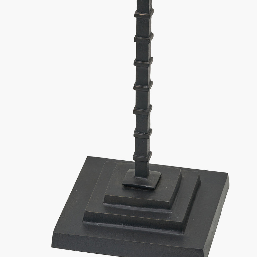 Everett Ribbed Metal Stick Floor Lamp Base with Lino 40cm Black Self Lined Linen Cylinder Lampshade