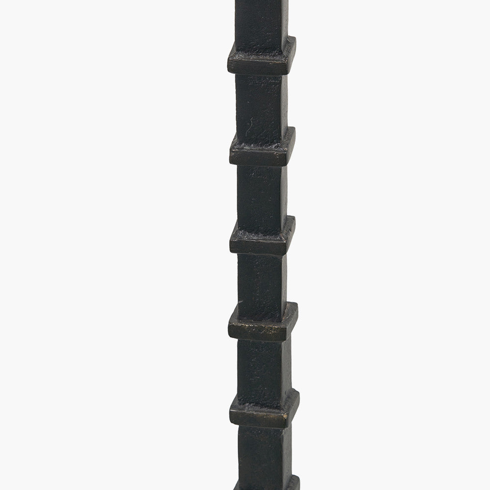 Everett Ribbed Metal Stick Floor Lamp Base with Lino 40cm Grey Self Lined Linen Cylinder Lampshade