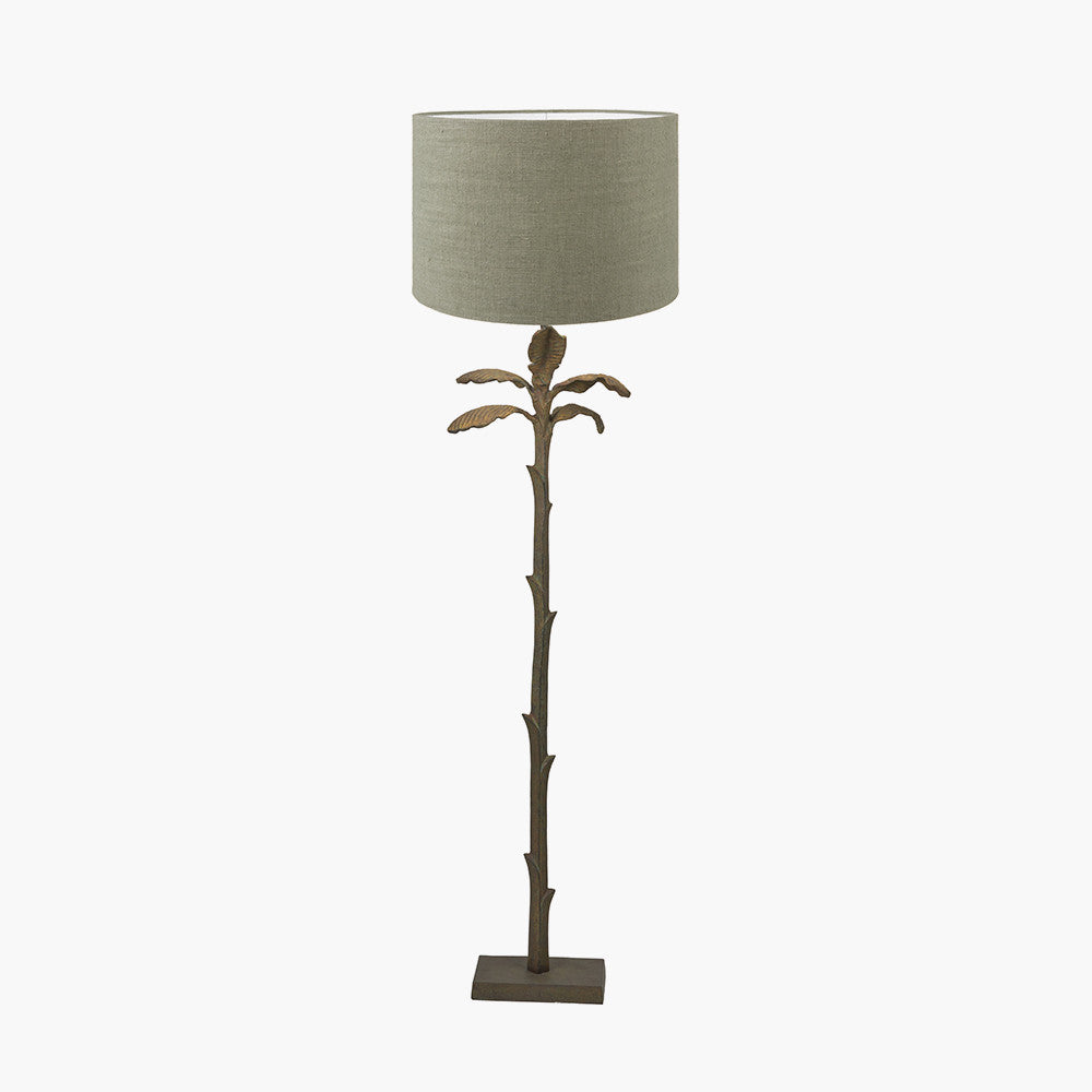 Bali Verdi Gris Metal Palm Tree Floor Lamp Base with Edward 50cm Pistachio Green Linen Cylinder Lampshade