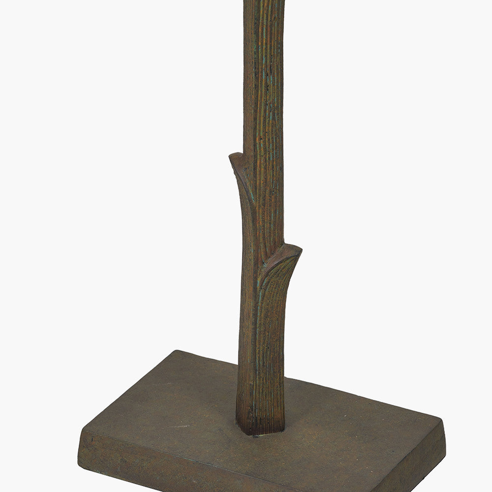 Bali Verdi Gris Metal Palm Tree Floor Lamp Base with Edward 50cm Pistachio Green Linen Cylinder Lampshade