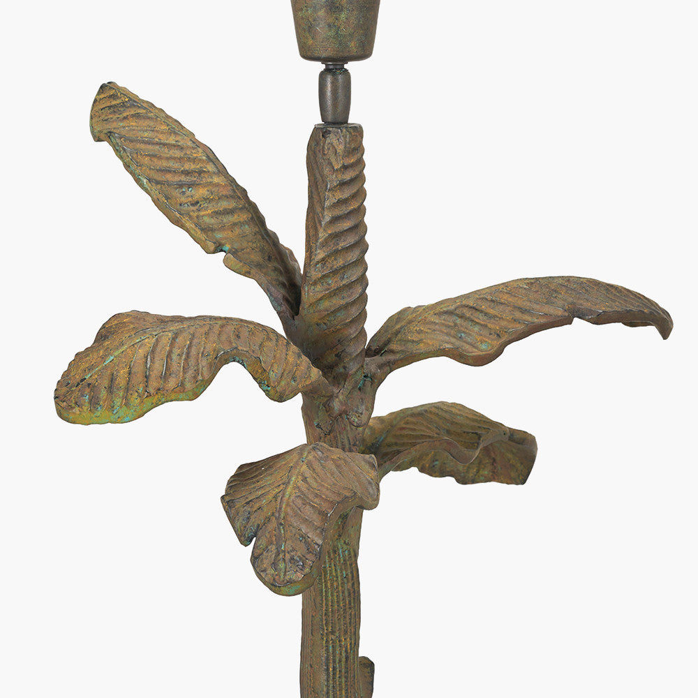 Bali Verdi Gris Metal Palm Tree Floor Lamp Base with Edward 50cm Pistachio Green Linen Cylinder Lampshade