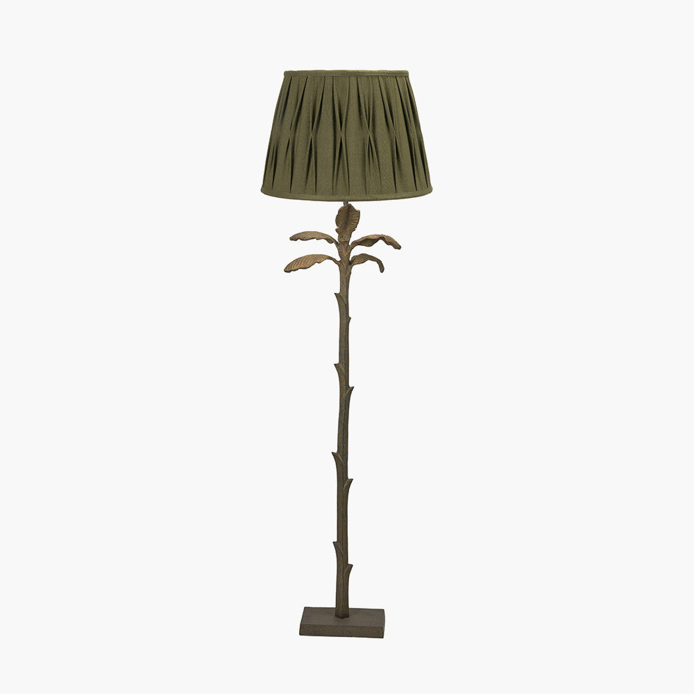 Bali Verdi Gris Metal Palm Tree Floor Lamp Base with Odette 40cm Olive Green Cotton Slub Pinch Pleat Tapered Lampshade