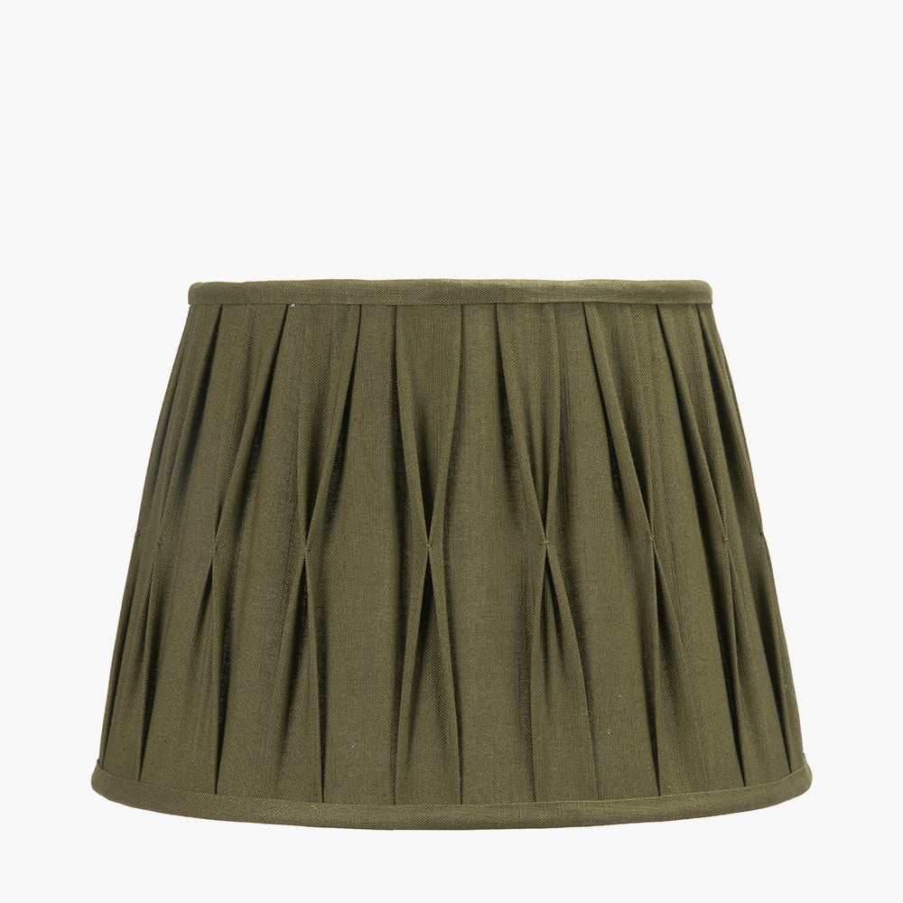Bali Verdi Gris Metal Palm Tree Floor Lamp Base with Odette 40cm Olive Green Cotton Slub Pinch Pleat Tapered Lampshade