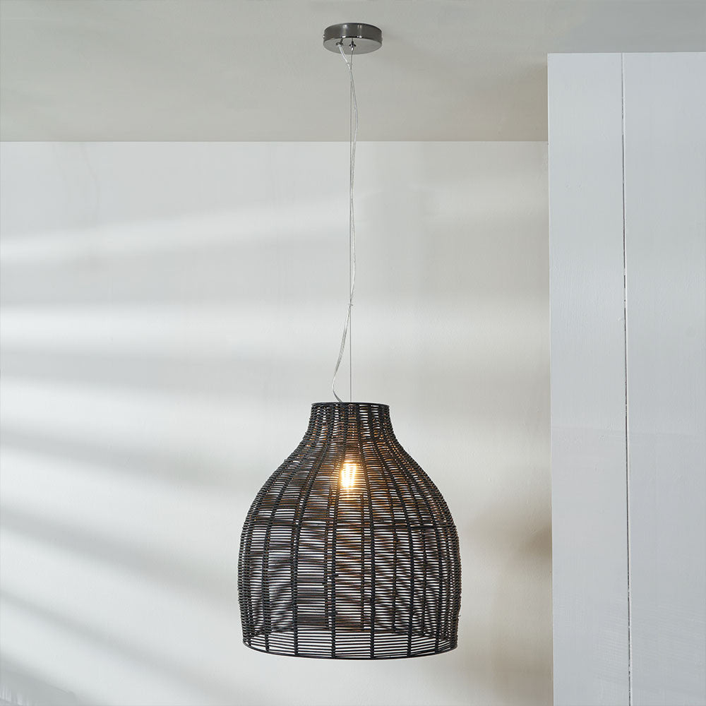 Caswell Black Rattan Coche Pendant