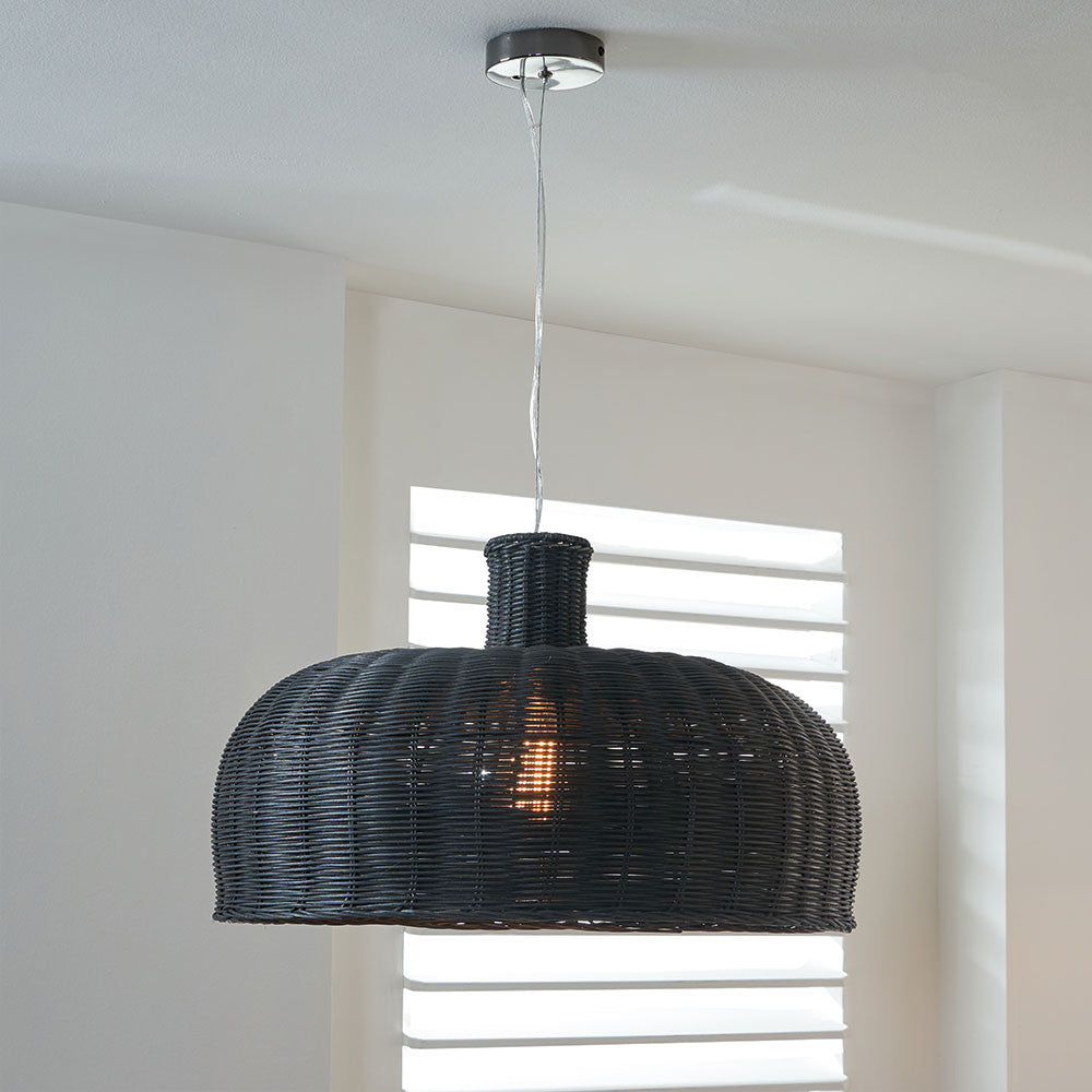 Caswell Black Rattan Dome Pendant