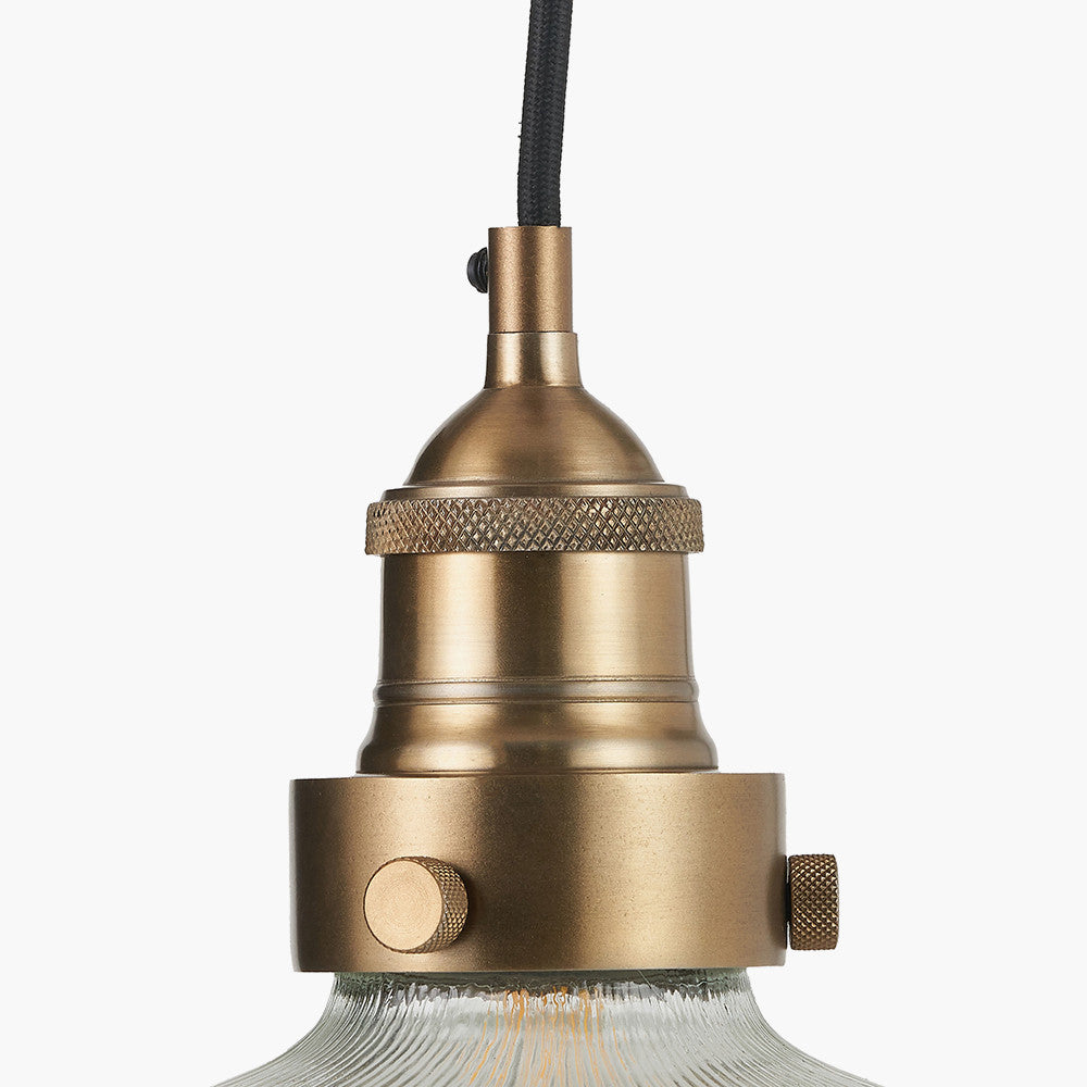 Bowery Ribbed Glass with Antique Brass Fitting Elec Pendant