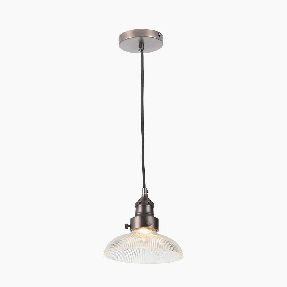 Bowery Ribbed Glass with Antique Bronze Fitting Elec Pendant