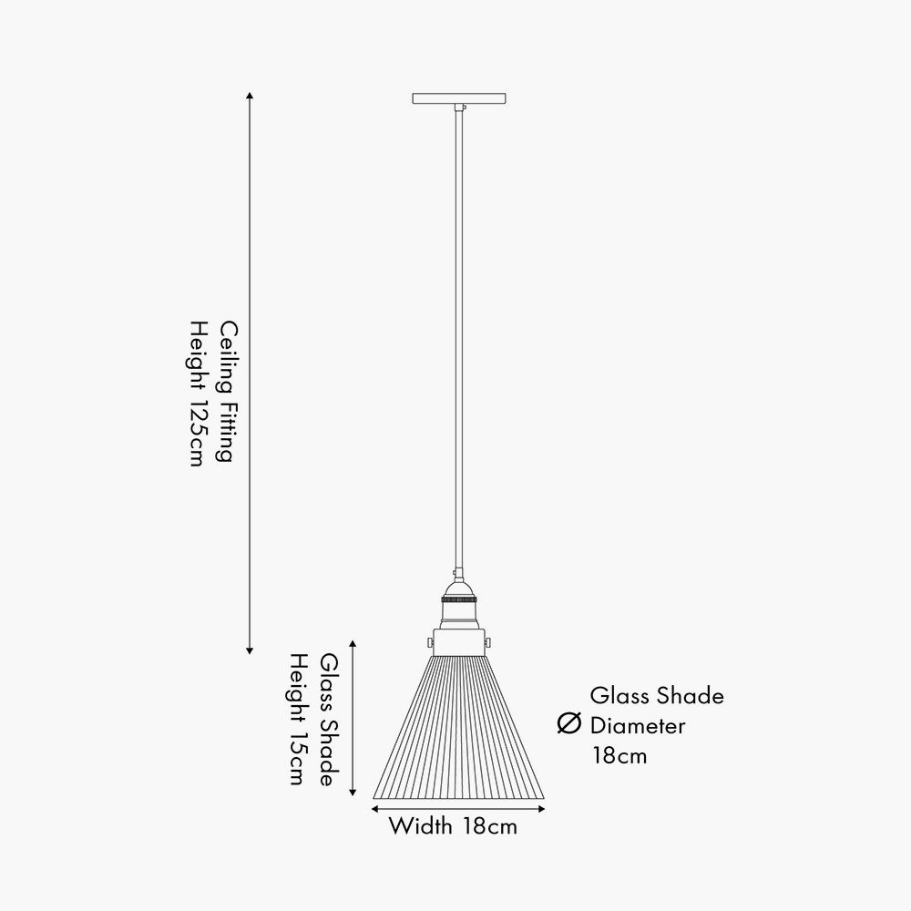 Lenox Conical Ribbed Glass with Antique Brass Fitting Elec Pendant