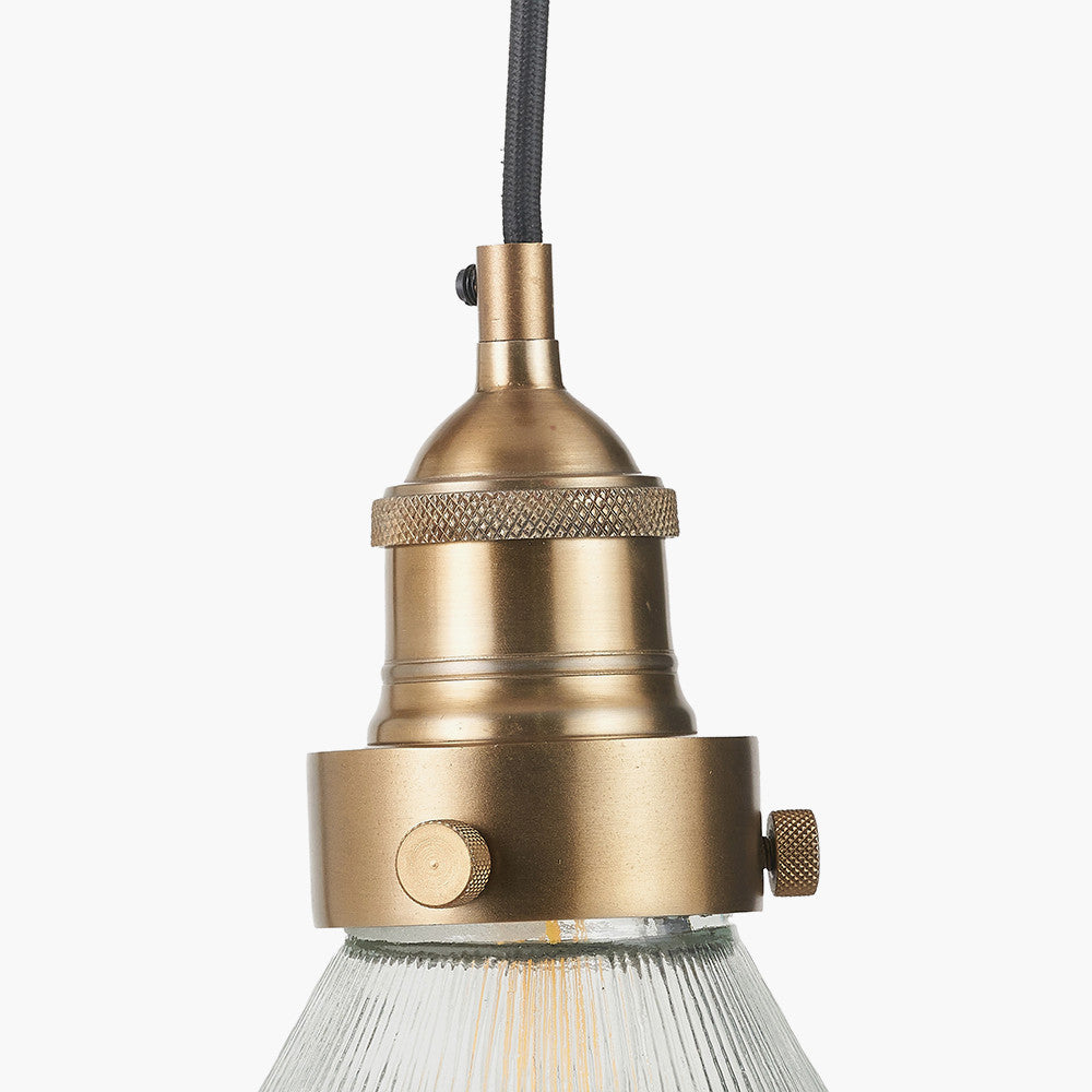 Lenox Conical Ribbed Glass with Antique Brass Fitting Elec Pendant