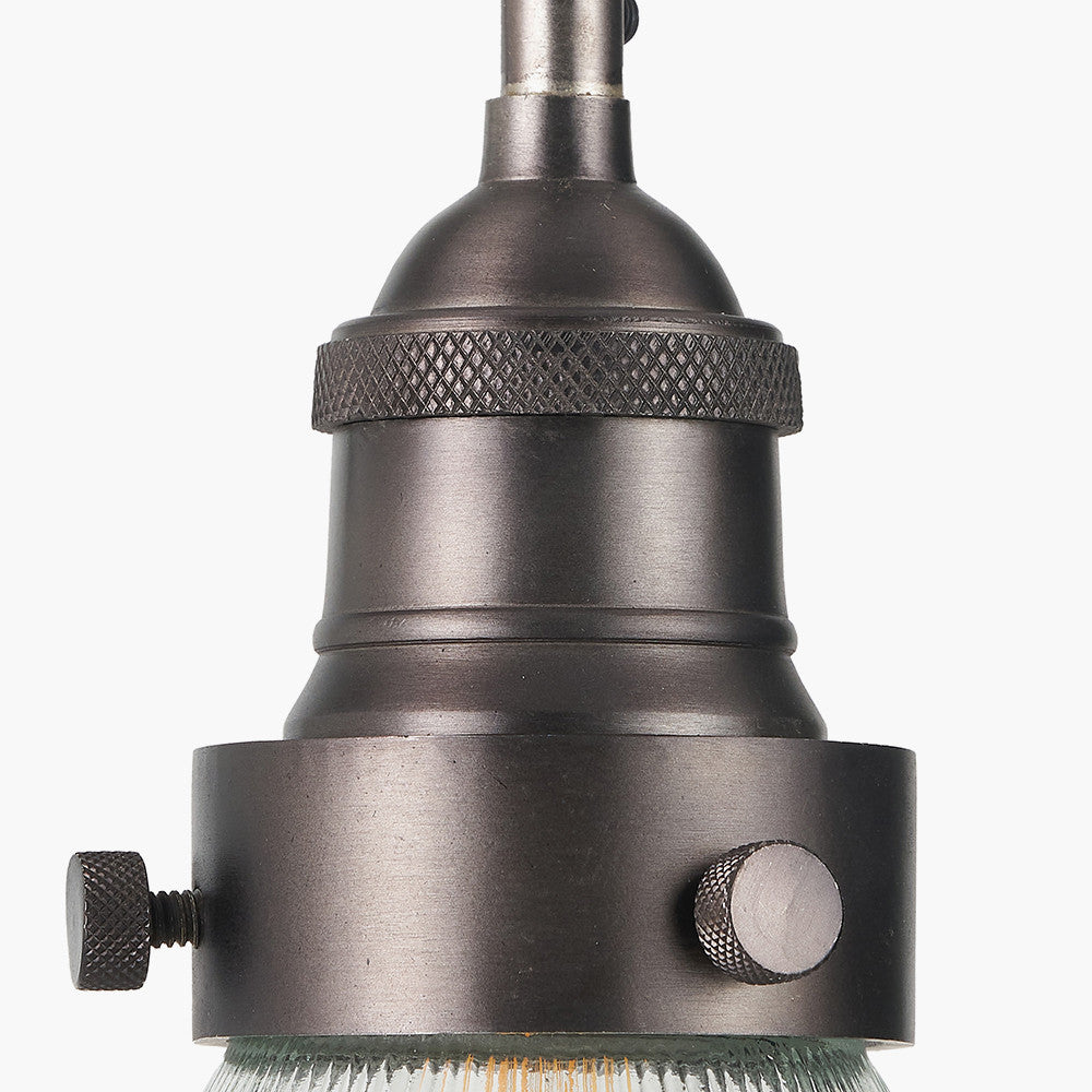 Lenox Conical Ribbed Glass with Antique Bronze Fitting Elec Pendant