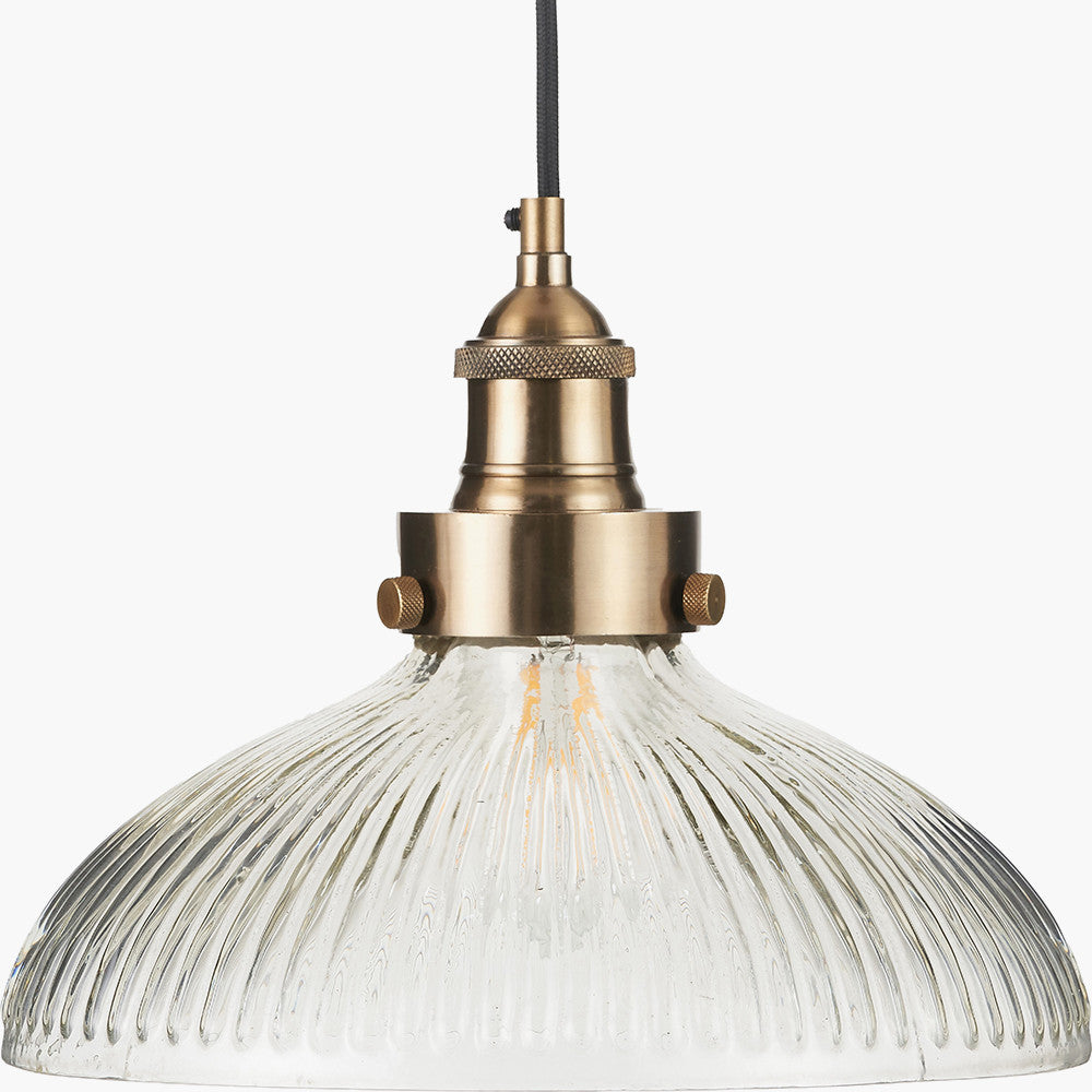 Bowery Large Ribbed Glass with Antique Brass Fitting Elec Pendant